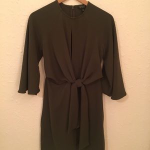 Topshop Green Knot Front Mini Shift Dress